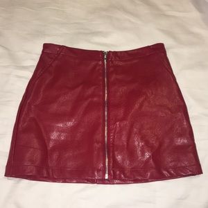 red leather mini skirt